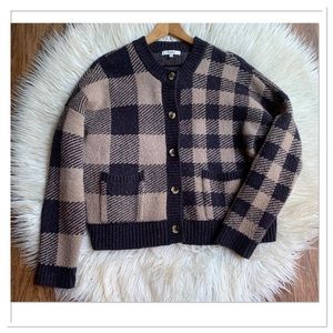 Madewell Plaid Mix Colburne Cardigan Sweater In Coziest Textured Yarn Size M